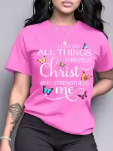Christian women's graphic tee featuring the powerful message "I Can Do All Things Through Christ."