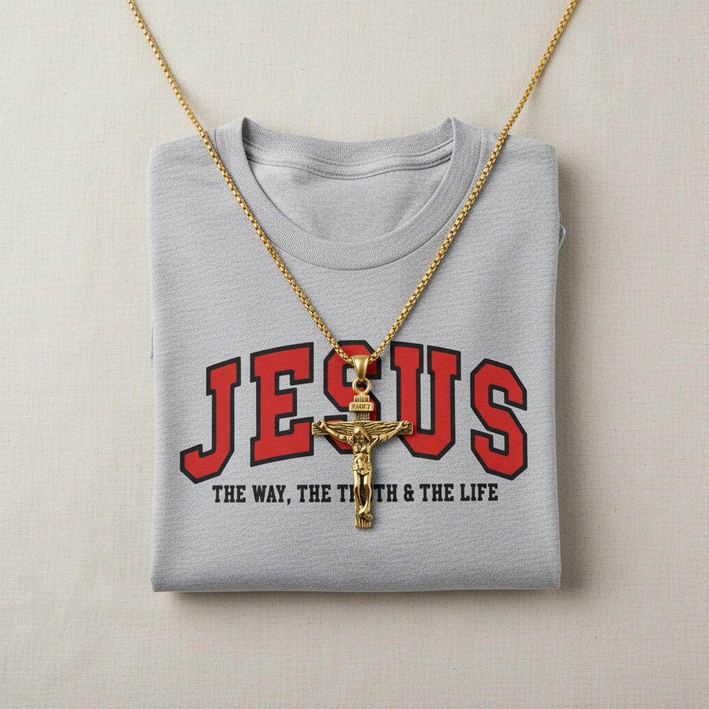 Faith Bundle - Gold Cross Necklace and Jesus T-Shirt