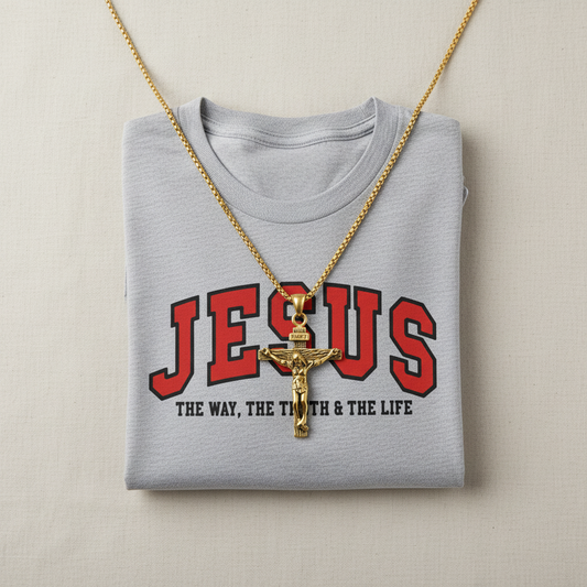 Faith Bundle - Gold Cross Necklace and Jesus T-Shirt